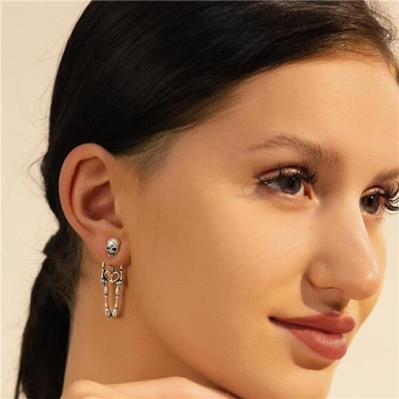 🎃 Halloween Earrings Set – Gothic Skull, Ghost, Witch & Knife Drop Earrings - Picture 3 of 5